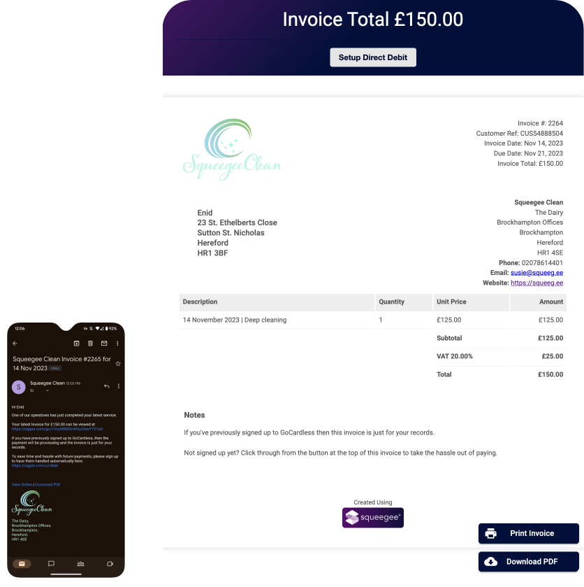 automatic invoicing in Squeegee to save on admin time