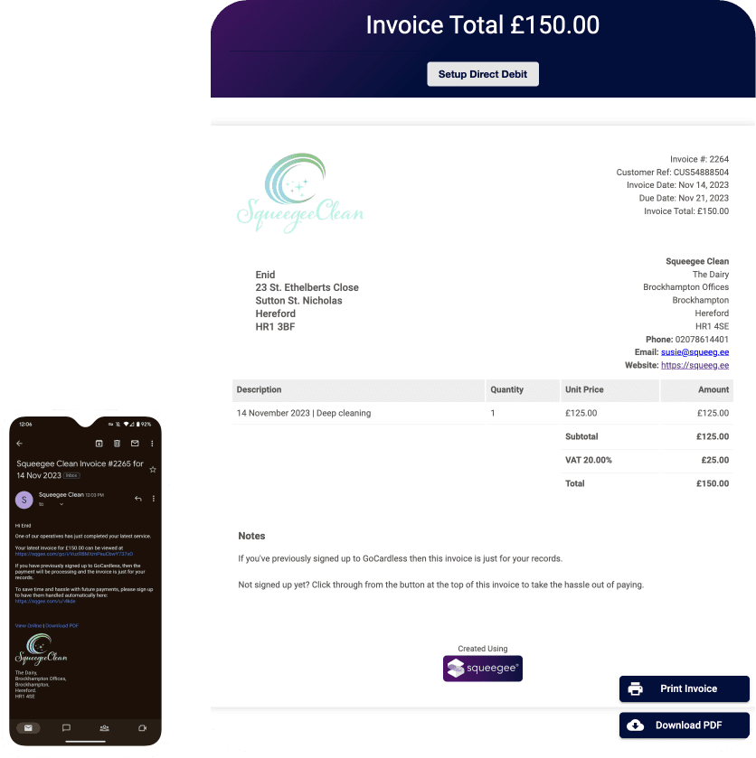 automatic invoicing in Squeegee to save on admin time