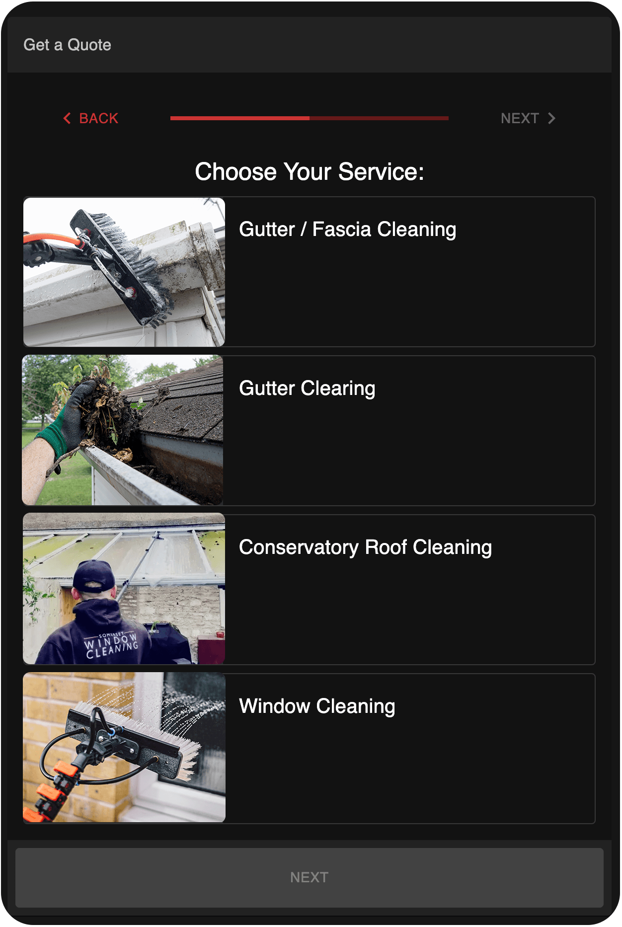 instant quote for services available with Somerset Window Cleaning using the Squeegee Customer Portal