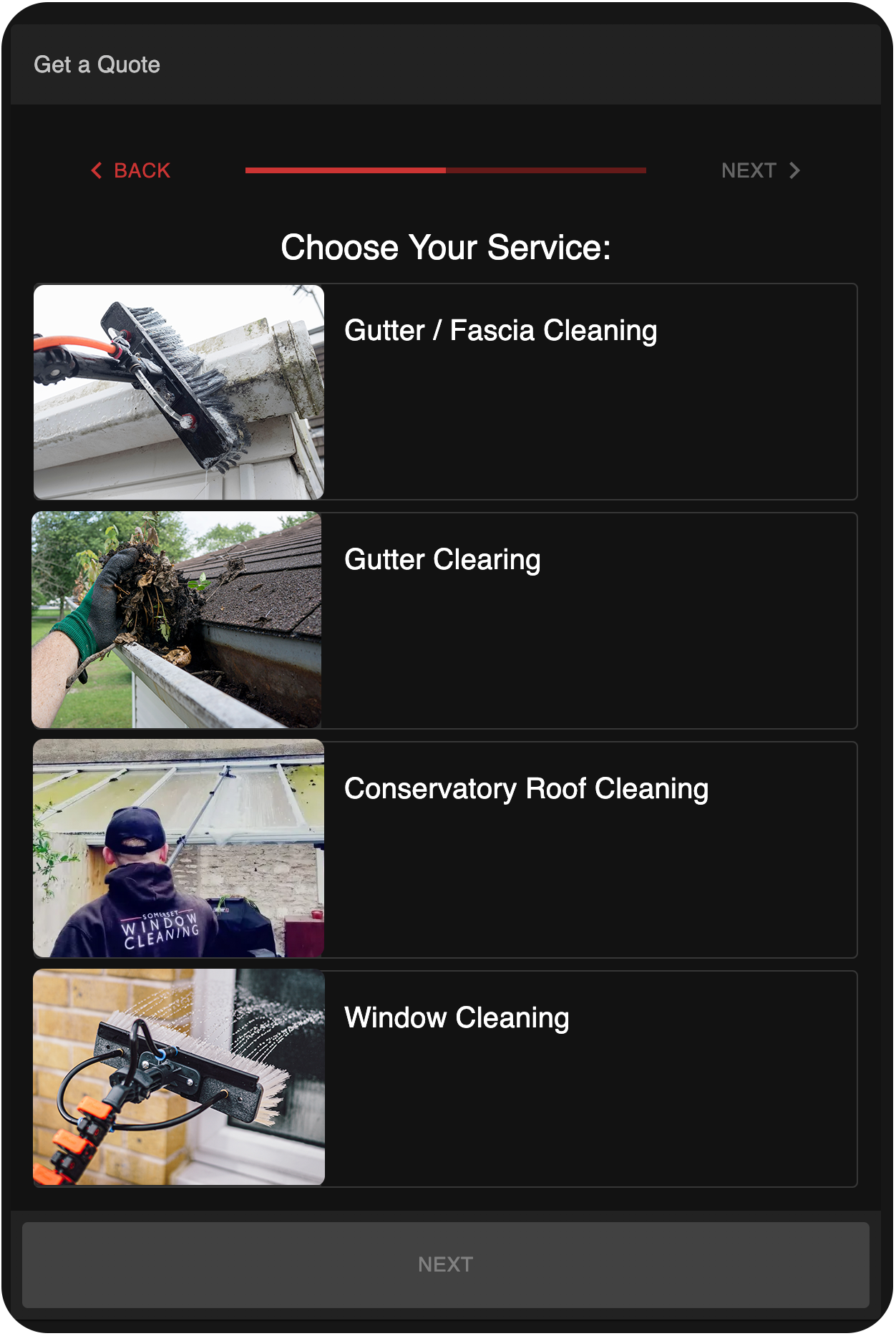 instant quote for services available with Somerset Window Cleaning using the Squeegee Customer Portal